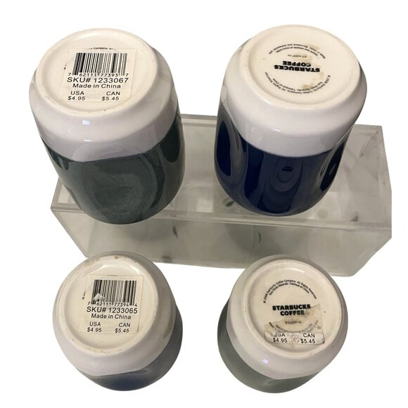 Four Starbucks 2008 Coffee Pinched Mugs Cobalt Blue & Green Handleless NWT NOS - Picture 3 of 10